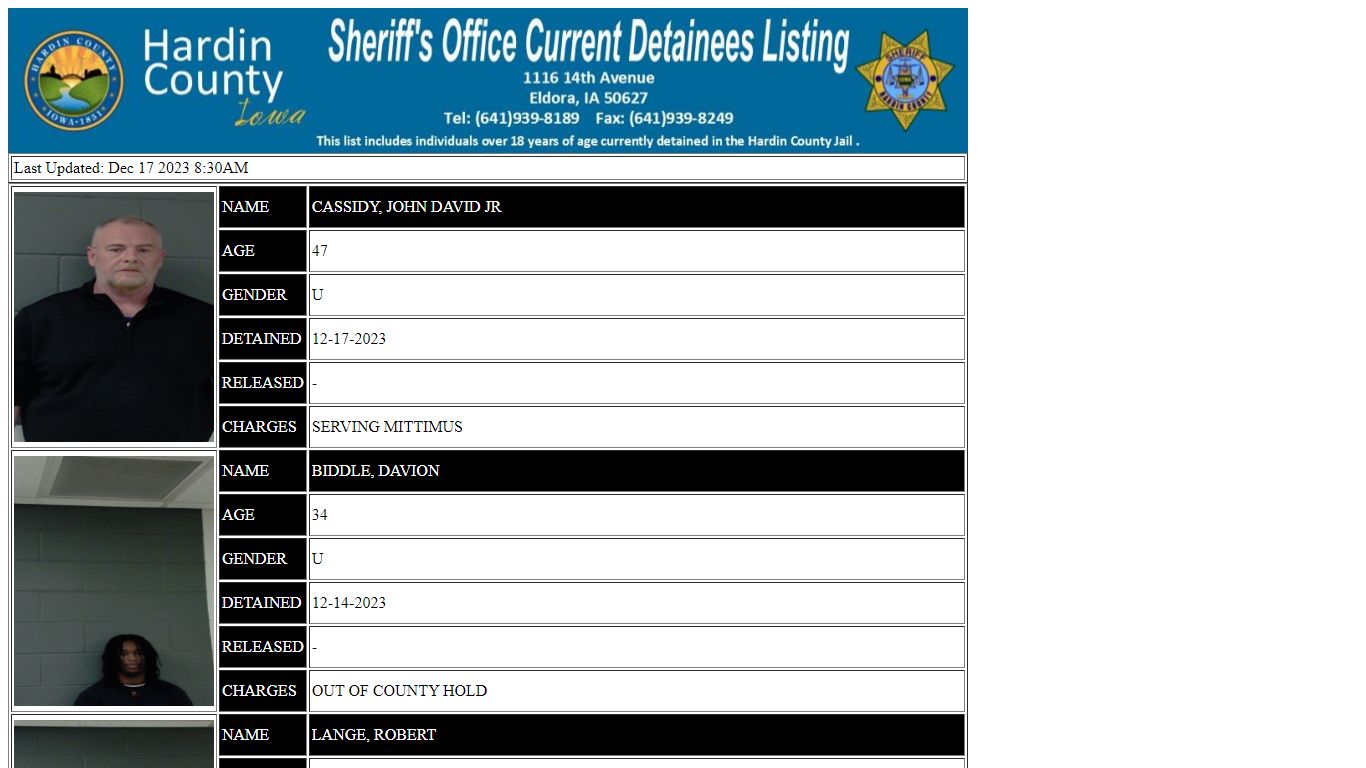 Hardin County Current Detainees